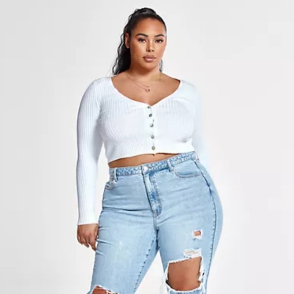 Plus Size White Nia Ribbed Knit Cardigan